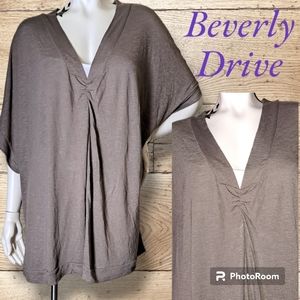BEVERLY DRIVE VNECK Taupe Blouse Short Dolman Sleeve Semi Burnout Fabric 20w 22w